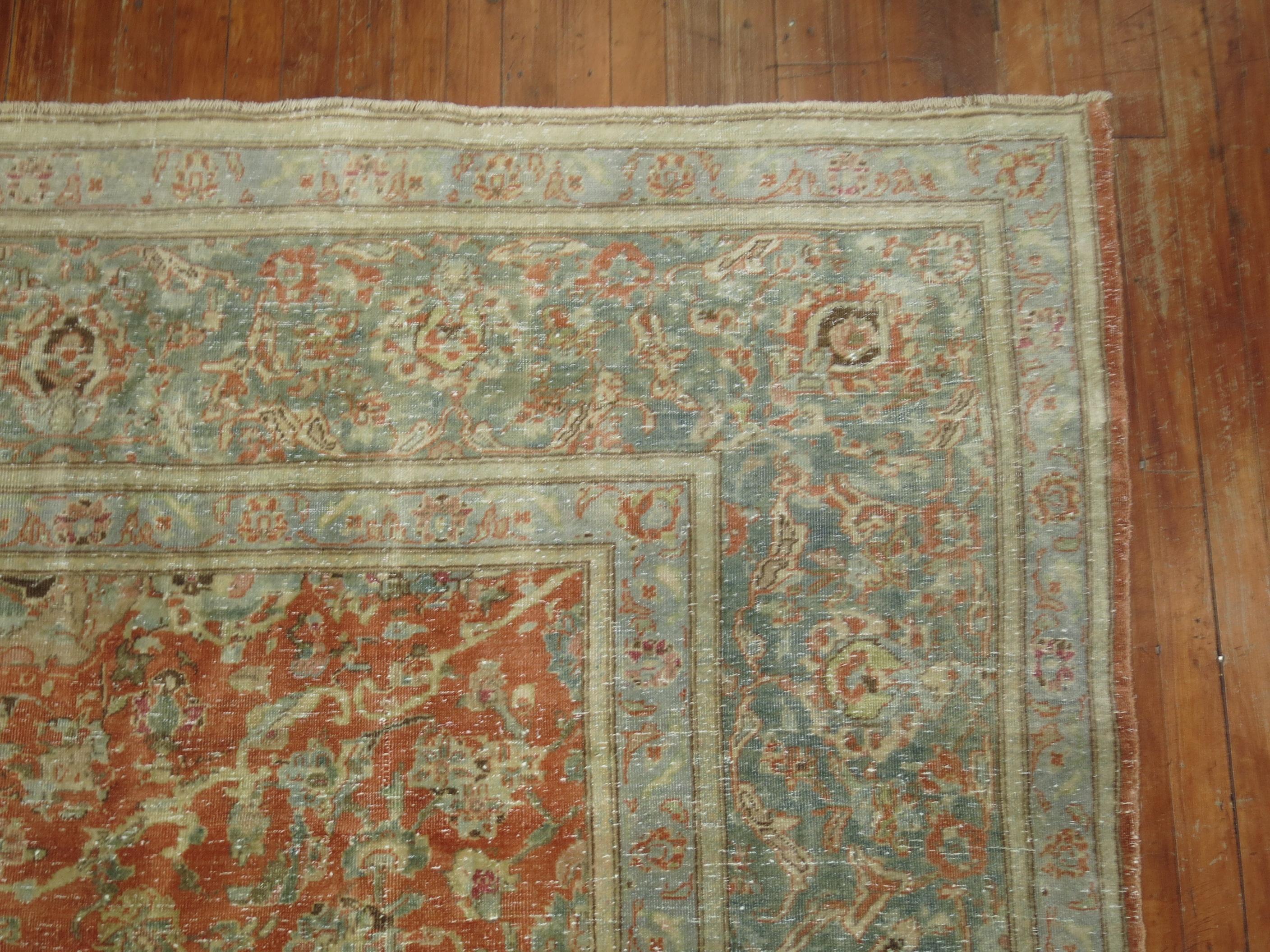 20th Century Orange Vintage Persian Kashan Carpet