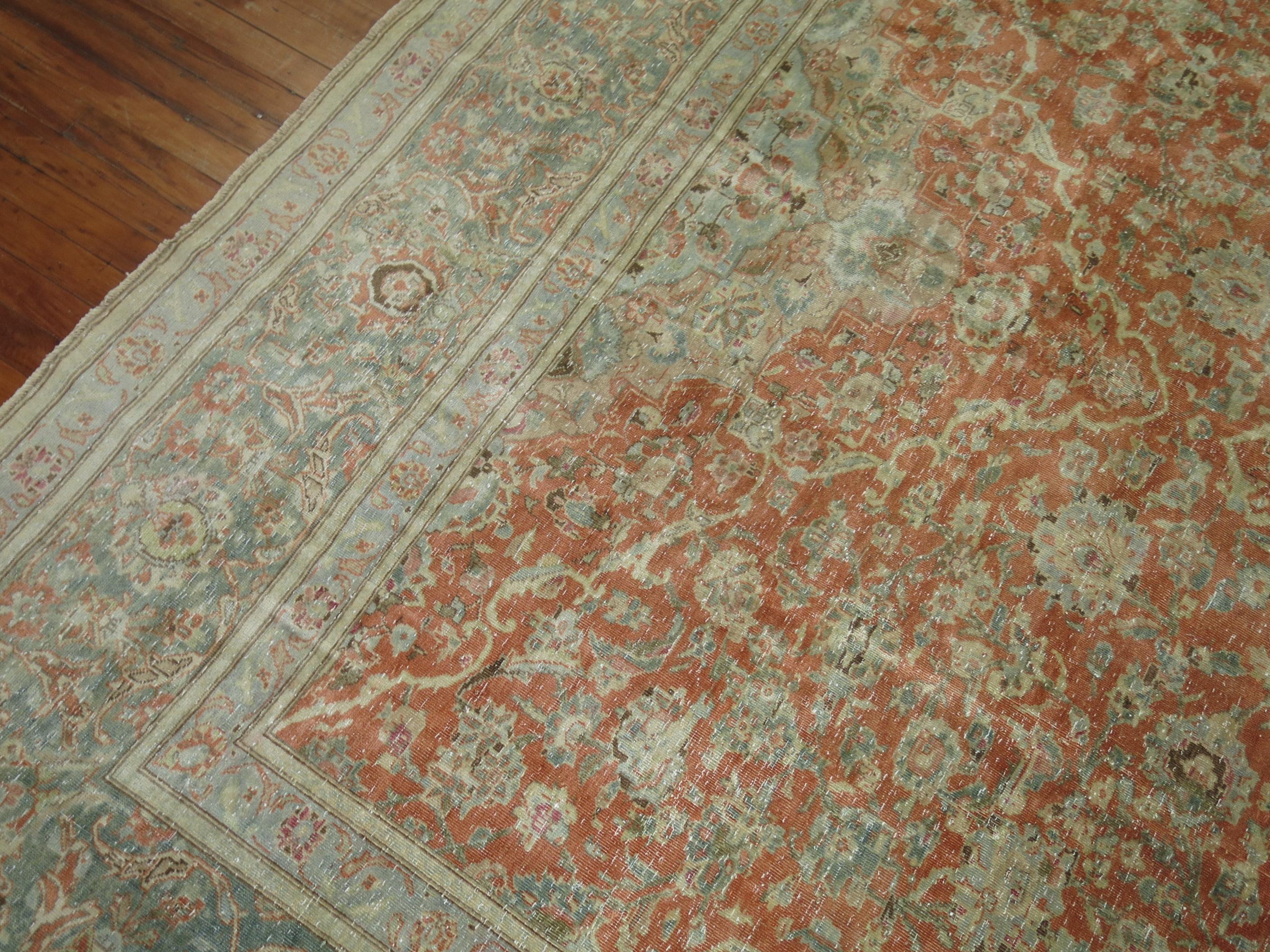 Orange Vintage Persian Kashan Carpet 1