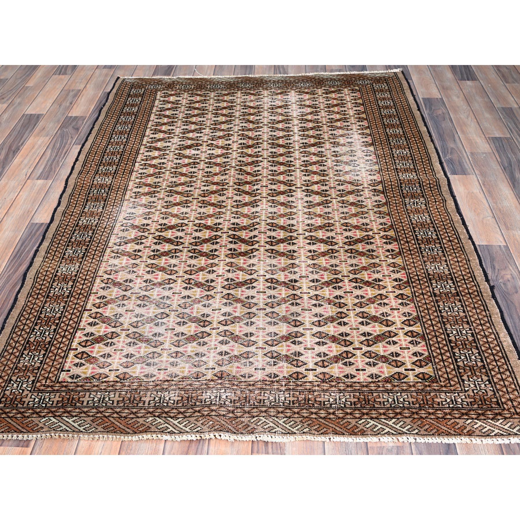 Alfombra Persa Tourkaman Naranja Vintage Anudada a Mano Abrash Afeitada de Pura Lana Medieval en venta