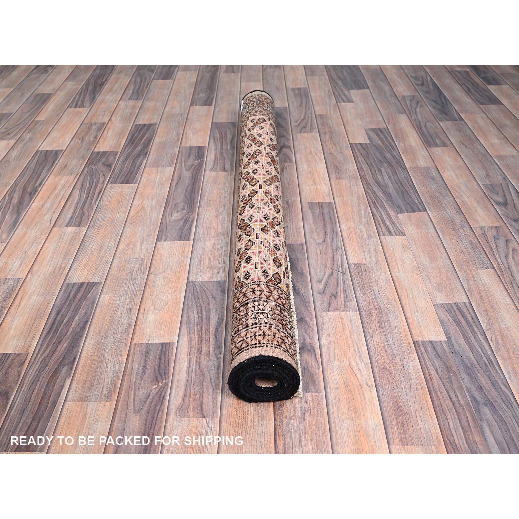 Alfombra Persa Tourkaman Naranja Vintage Anudada a Mano Abrash Afeitada de Pura Lana mediados del siglo XX en venta