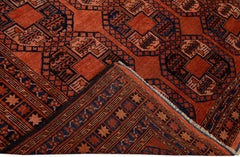 Tapis de laine orange vintage Perse Turkmen fait main à motifs géométriques