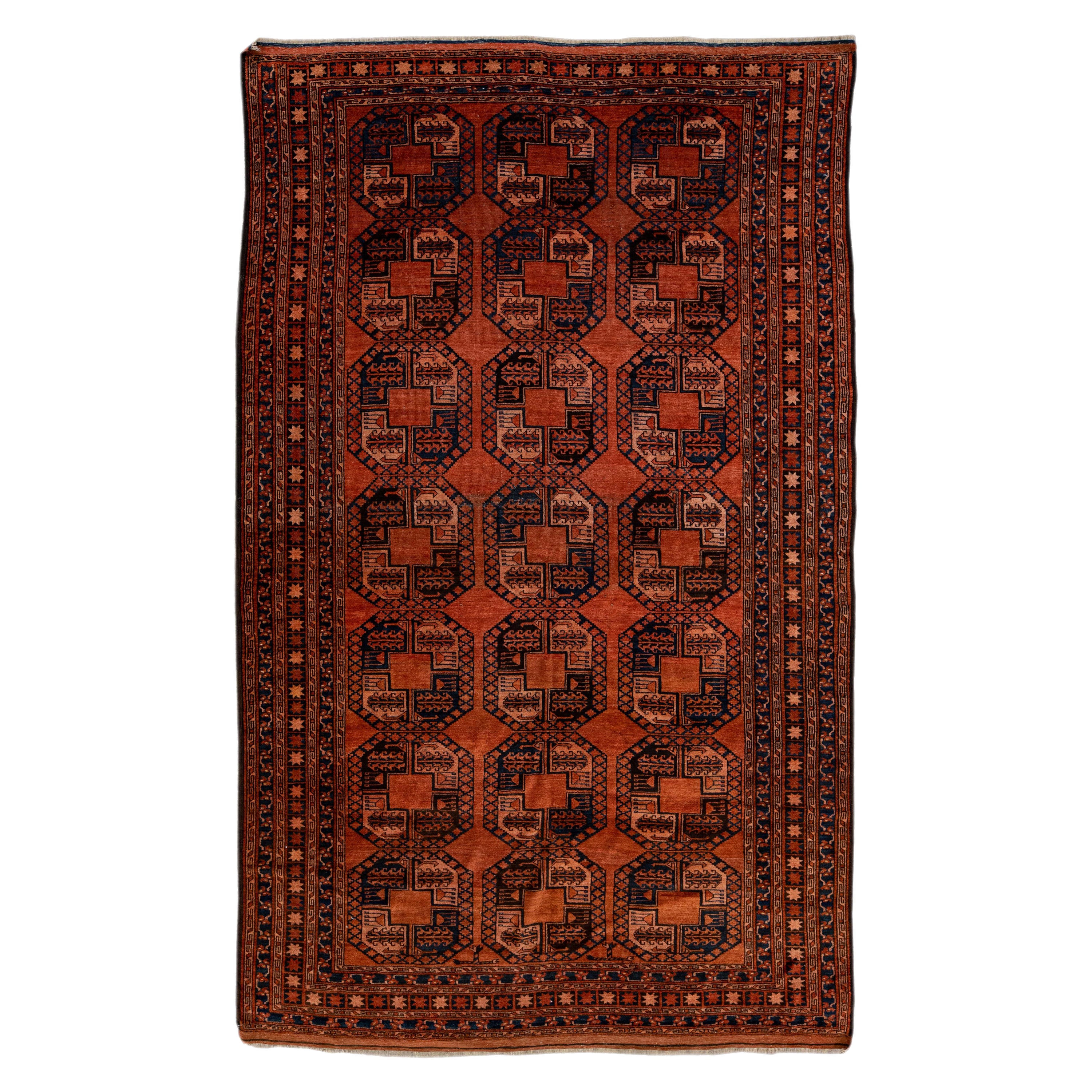 Persischer türkischer handgefertigter Vintage-Wollteppich mit geometrischem Muster aus Wolle, Vintage im Angebot