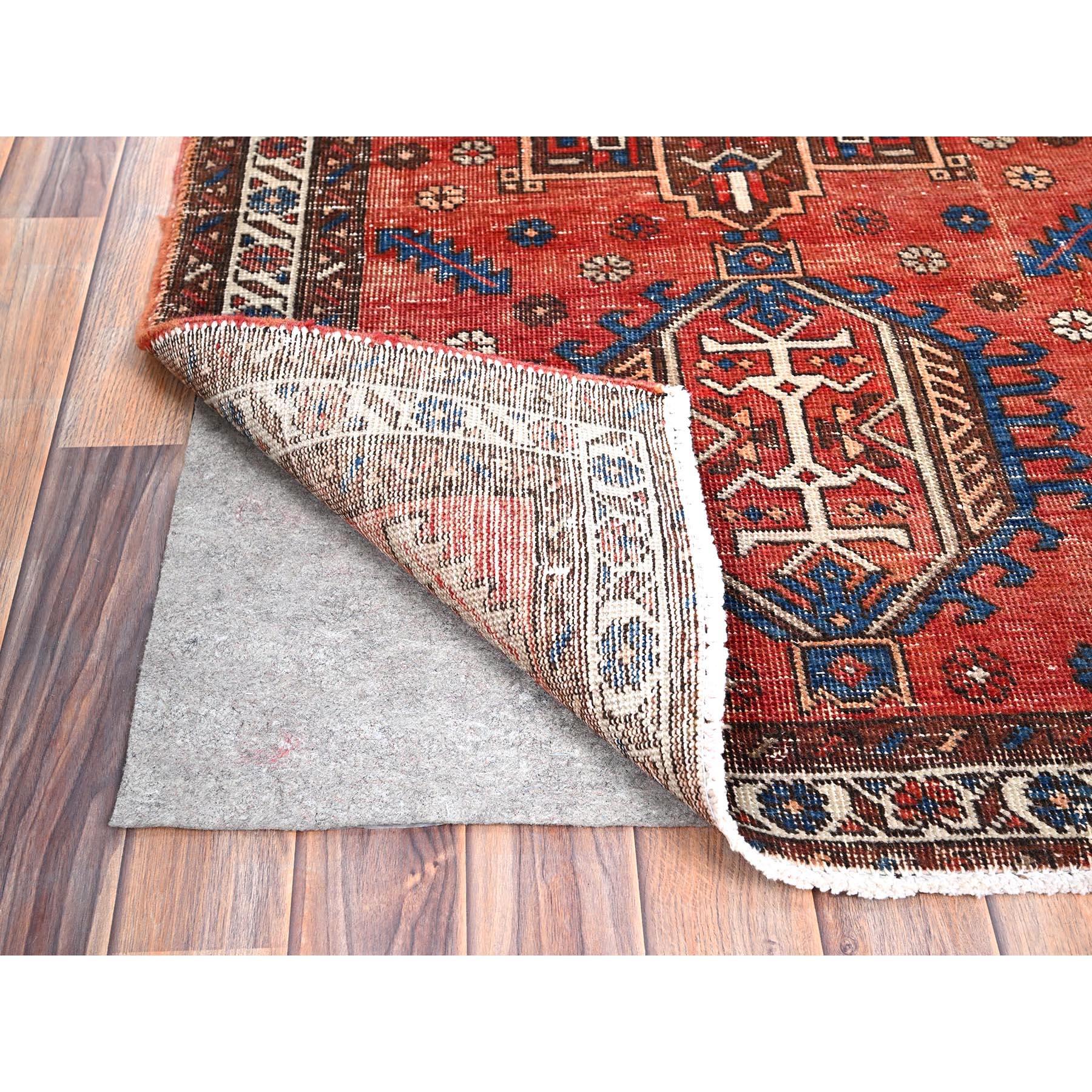 Medieval Orange Vintage Persian Village Karajeh Hand Knotted Pure Wool Clean Runner Rug