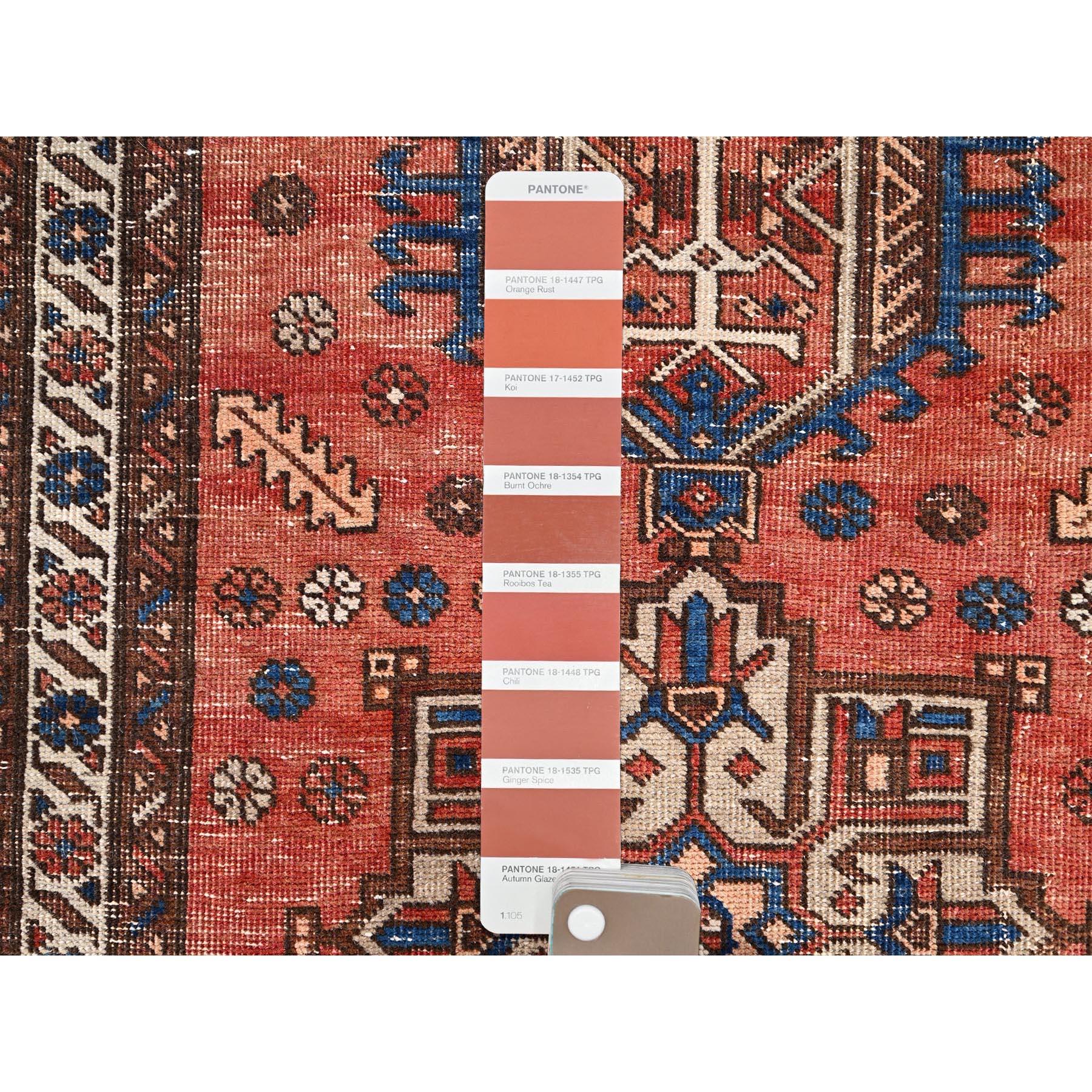 Hand-Knotted Orange Vintage Persian Village Karajeh Hand Knotted Pure Wool Clean Runner Rug