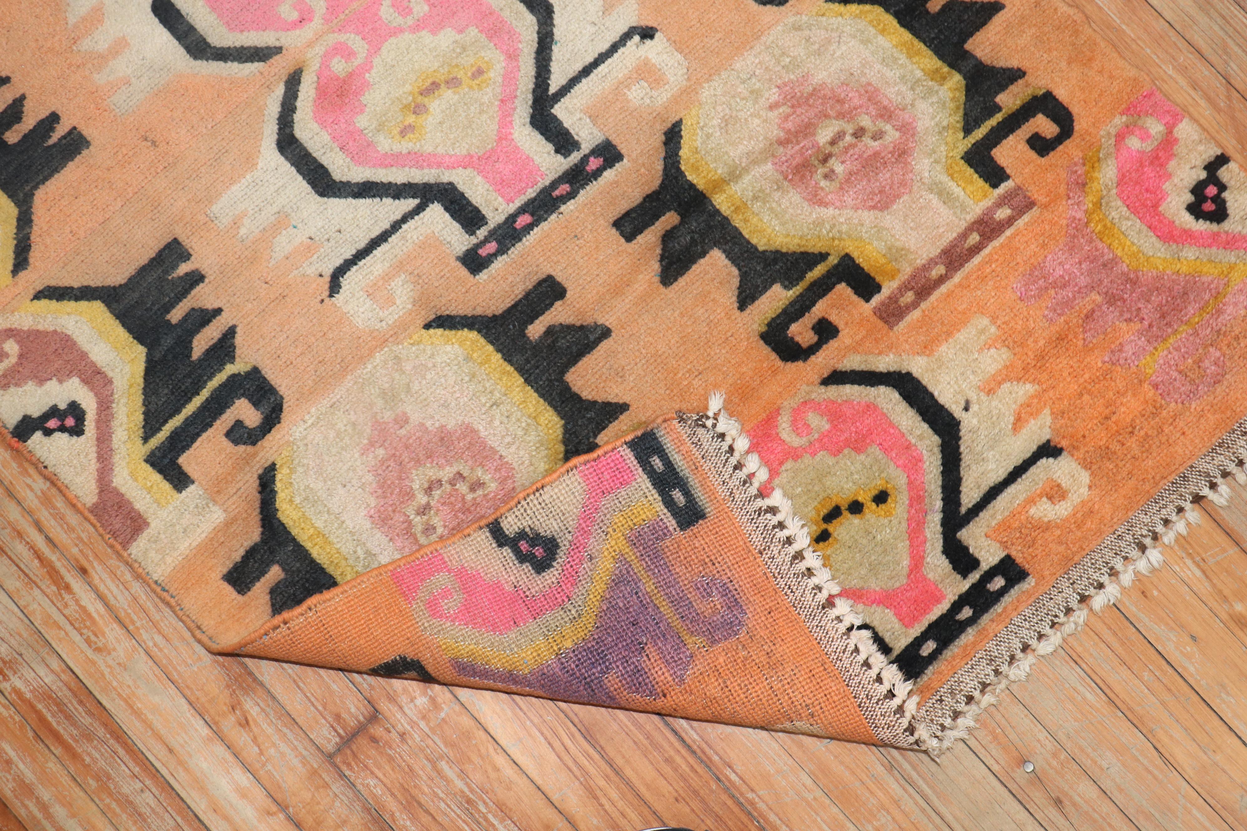 Orange Vintage Tibetan Rug In Good Condition For Sale In New York, NY