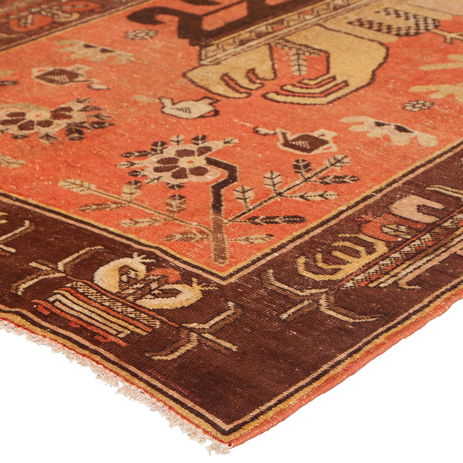 Abc Teppich Orange Vintage Traditioneller Kohtan-Teppich aus Wolle - 4'3