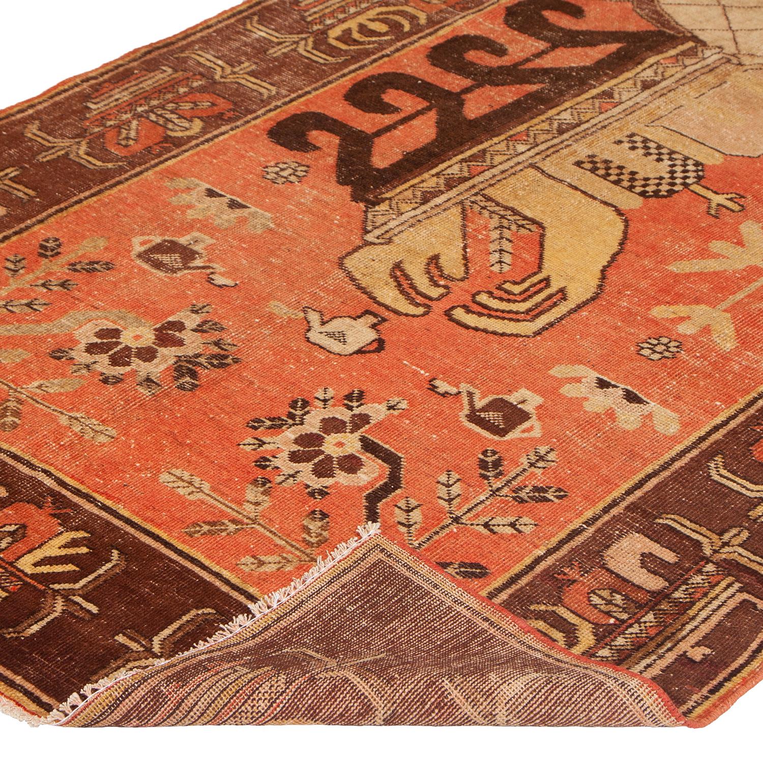 Abc Teppich Orange Vintage Traditioneller Kohtan-Teppich aus Wolle - 4'3