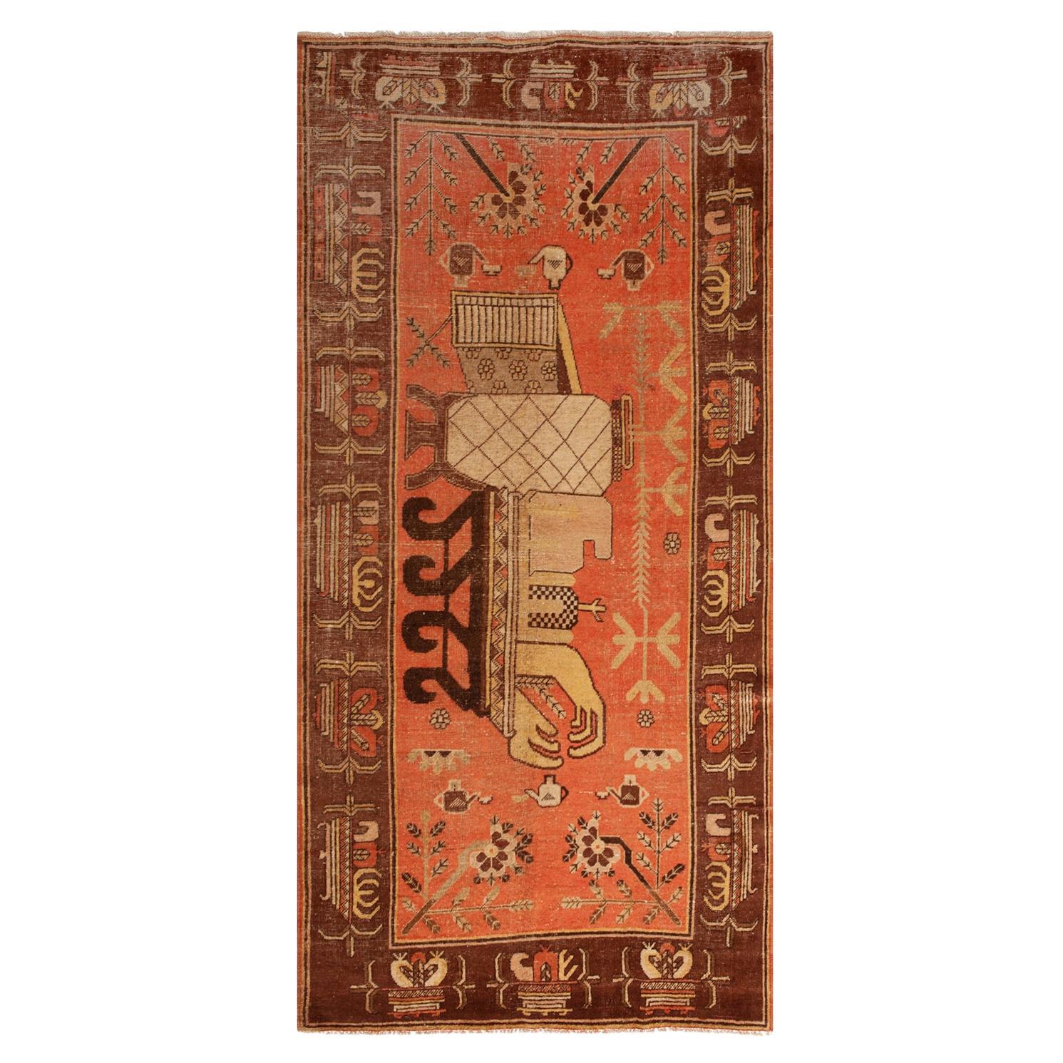 Abc Teppich Orange Vintage Traditioneller Kohtan-Teppich aus Wolle - 4'3" x 8'5" im Angebot