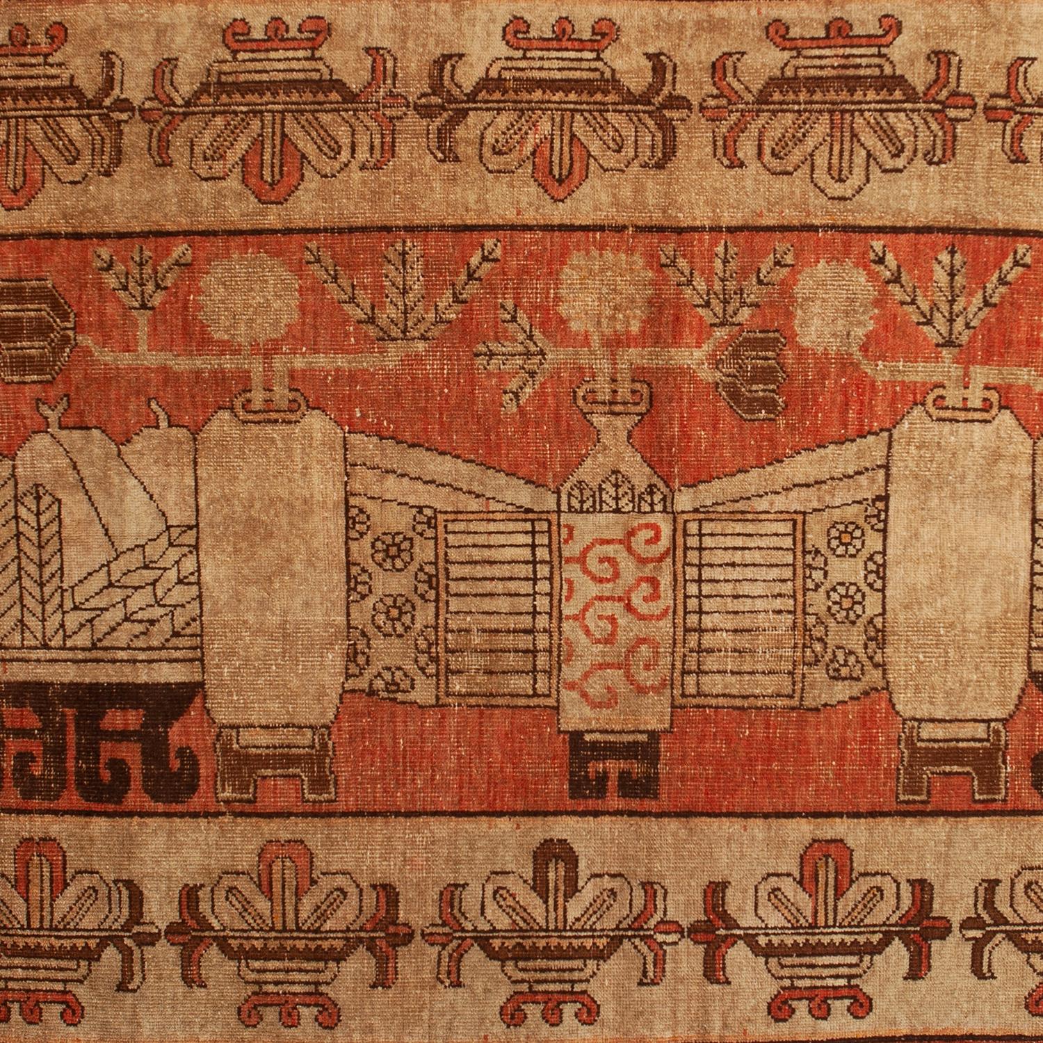 Rehaussez votre décoration intérieure avec ce tapis traditionnel en laine Kohtan Orange Vintage - 4'4