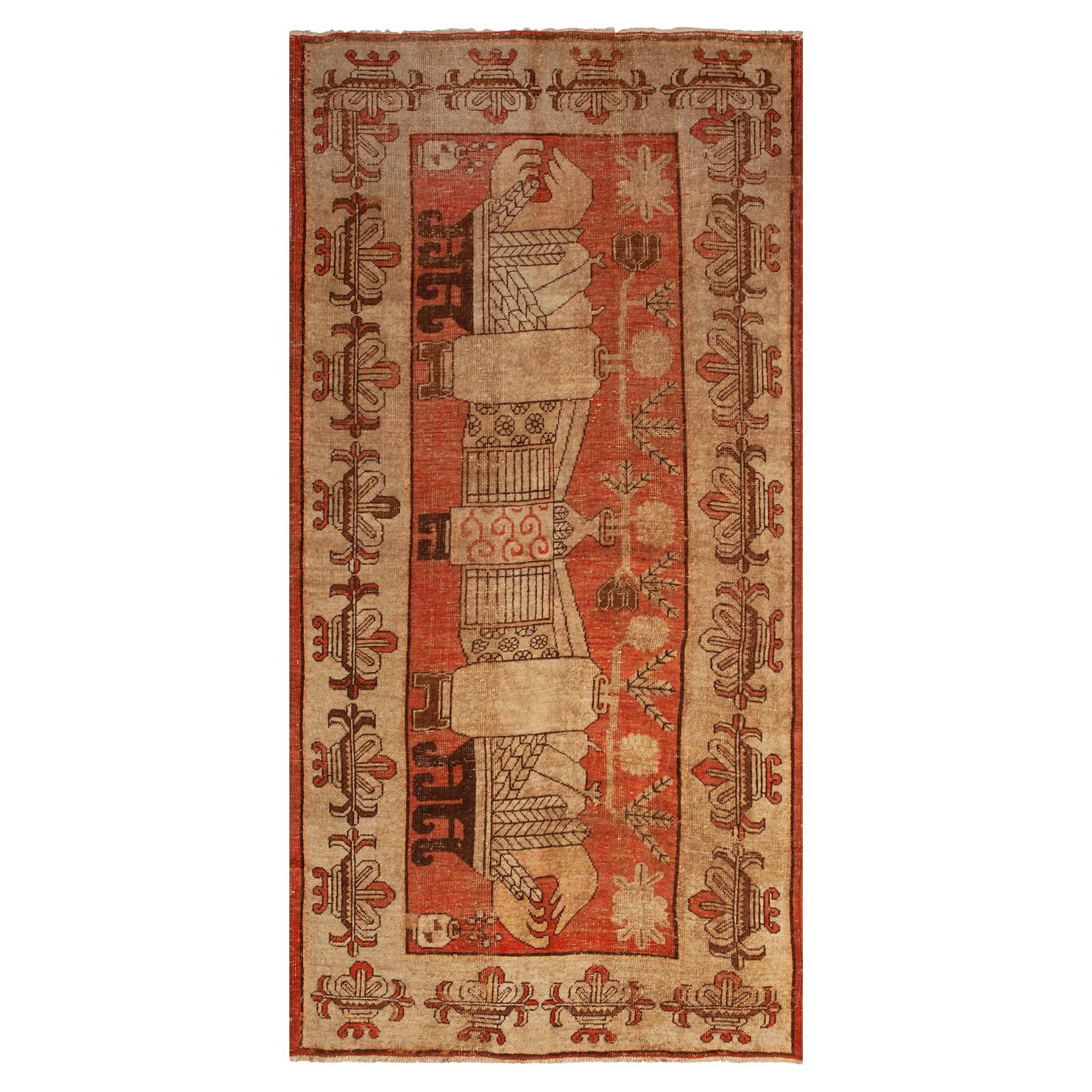 abc carpet Orange Vintage Traditional Wool Kohtan Rug - 4'4" x 8'7" For Sale