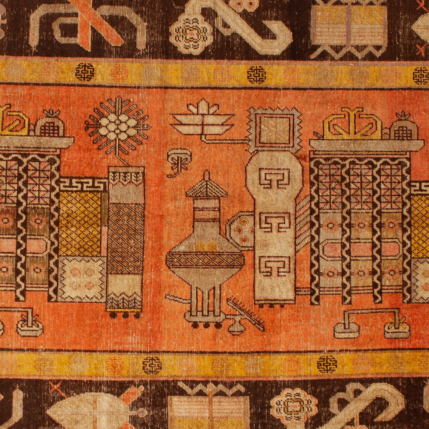 Elevate your home decor with this exquisite Orange Vintage Traditional Wool Kohtan Rug - 4'5