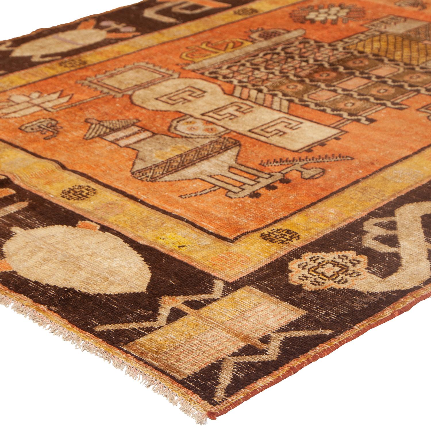 Abc Teppich Orange Vintage Traditioneller Kohtan-Teppich aus Wolle - 4'5