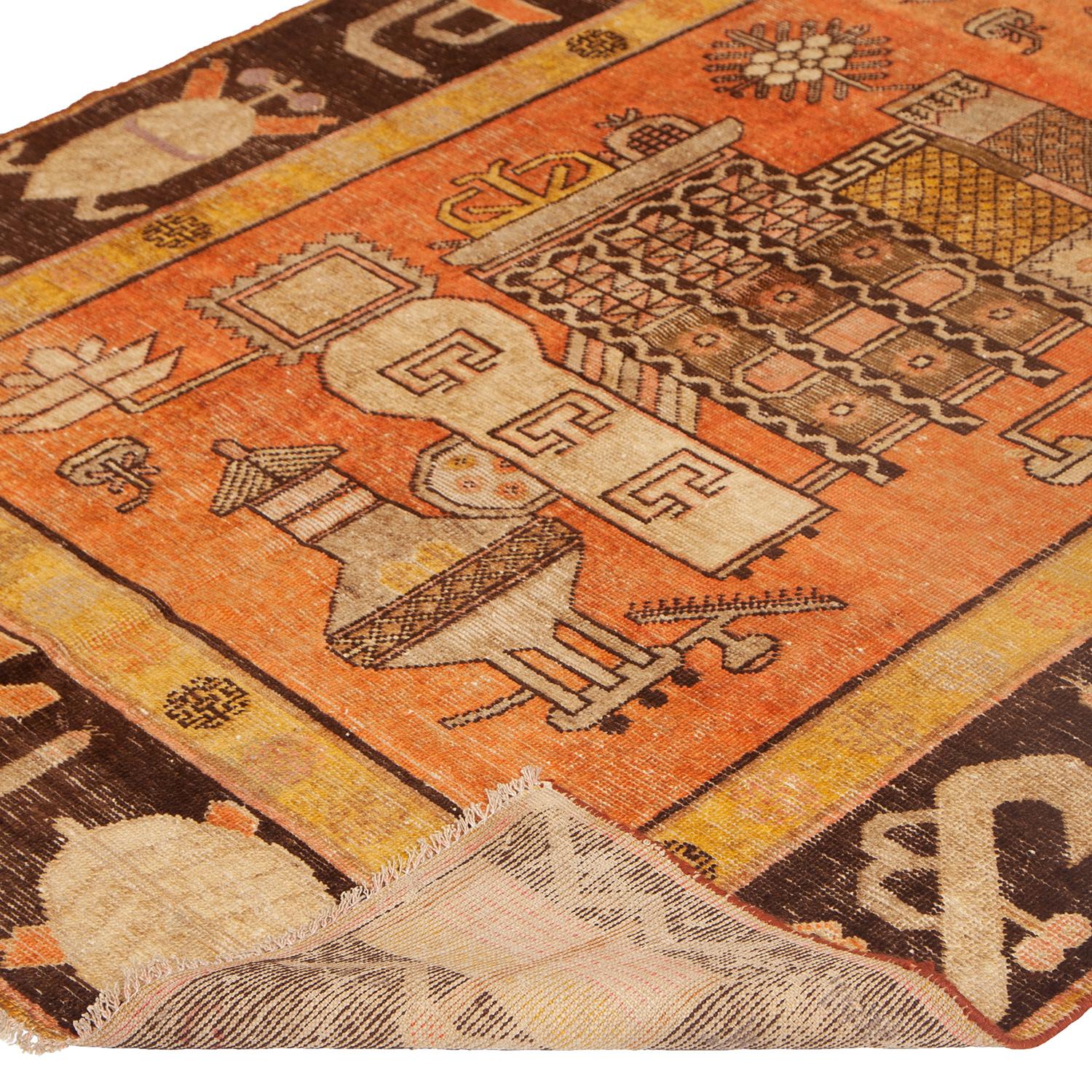 Abc Teppich Orange Vintage Traditioneller Kohtan-Teppich aus Wolle - 4'5