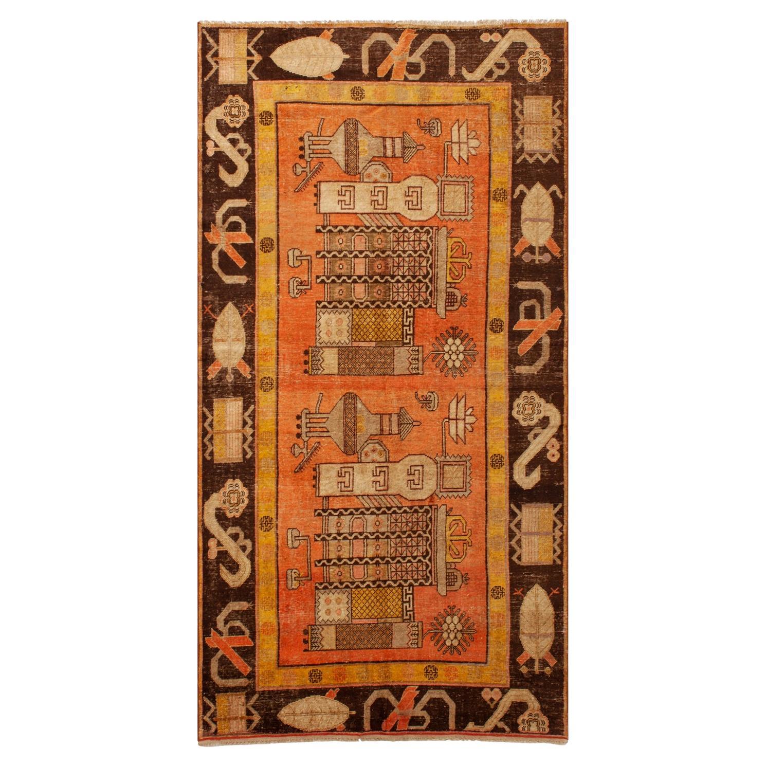 abc carpet Orange Vintage Traditional Wool Kohtan Rug - 4'5" x 8'9" For Sale