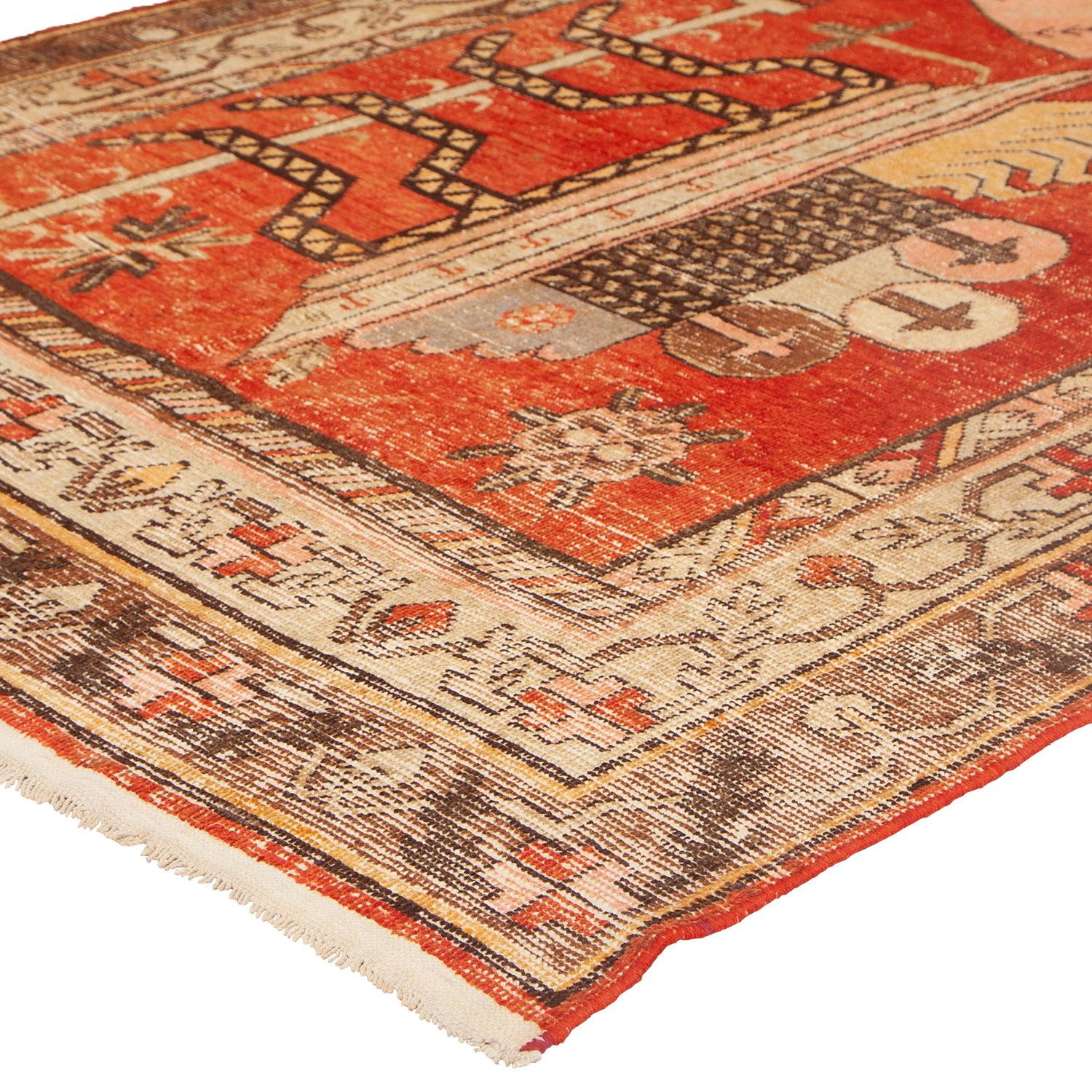 Khotan abc carpet Tapis Kohtan en laine traditionnelle vintage orange - 5'3