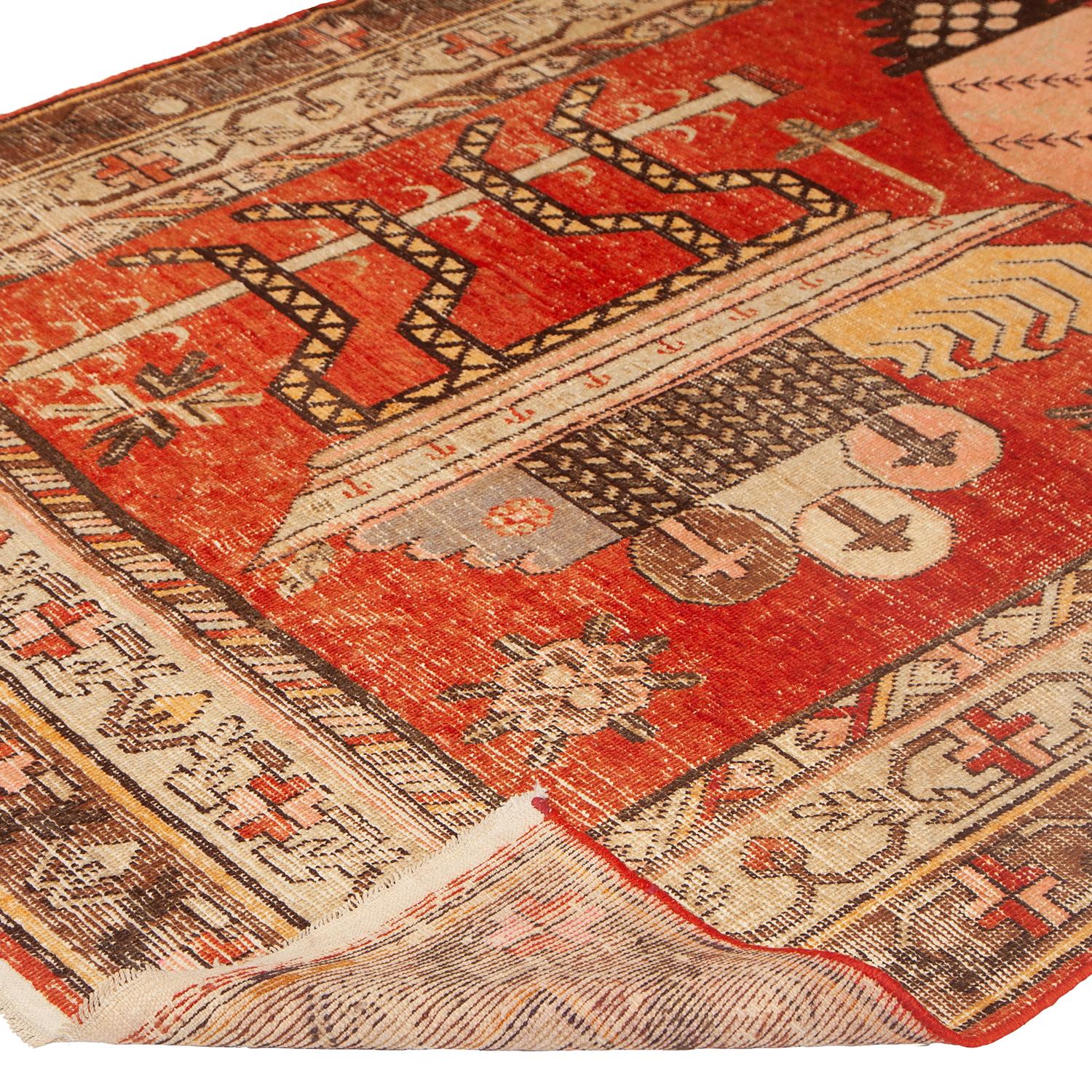 Mongolie abc carpet Tapis Kohtan en laine traditionnelle vintage orange - 5'3