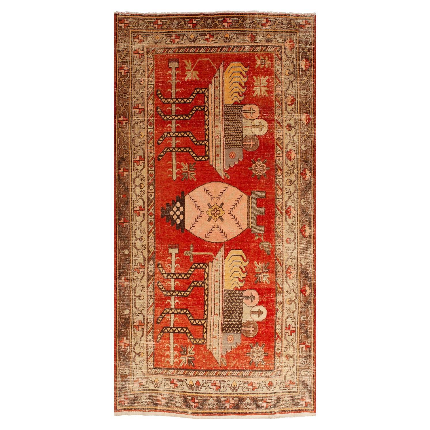 Abc-Teppich Orange Vintage Traditioneller Kohtan-Teppich aus Wolle - 5'3" x 10'3" im Angebot