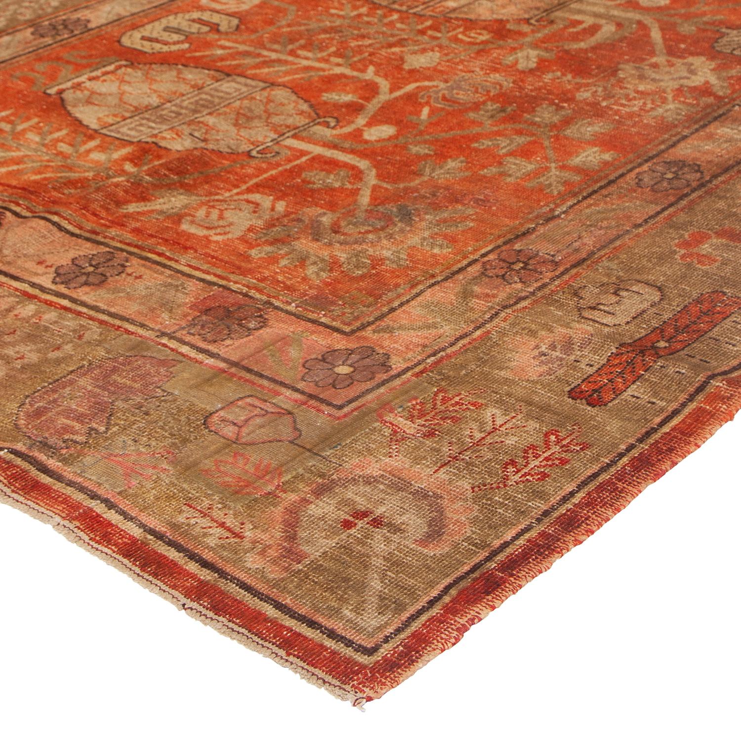 Khotan abc carpet Tapis Kohtan en laine traditionnelle vintage orange - 5'4
