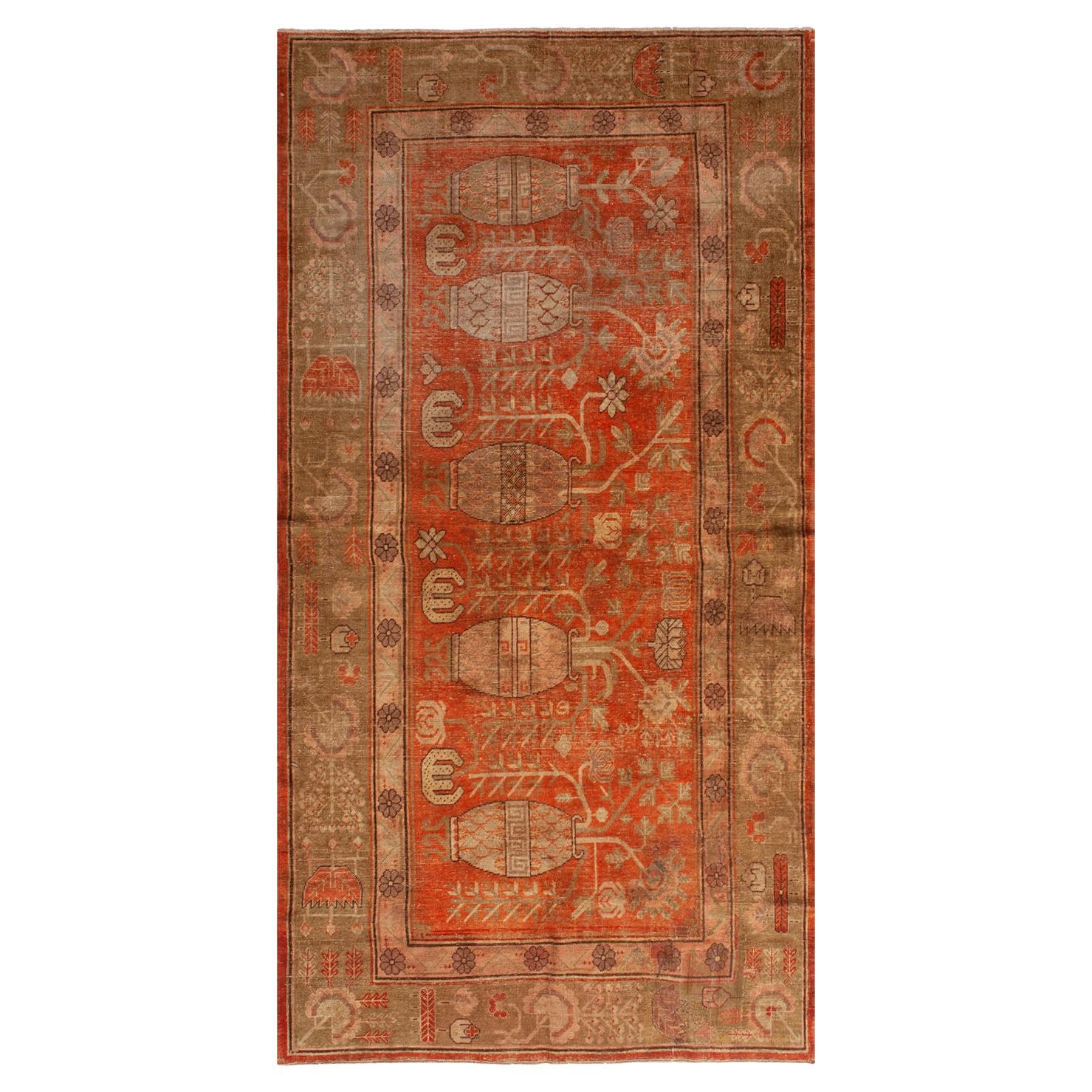 Abc-Teppich Orange Vintage Traditioneller Kohtan-Teppich aus Wolle - 5'4" x 10'8" im Angebot