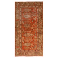 Orange Vintage Traditional Wool Kohtan Rug - 5'4" x 10'8"