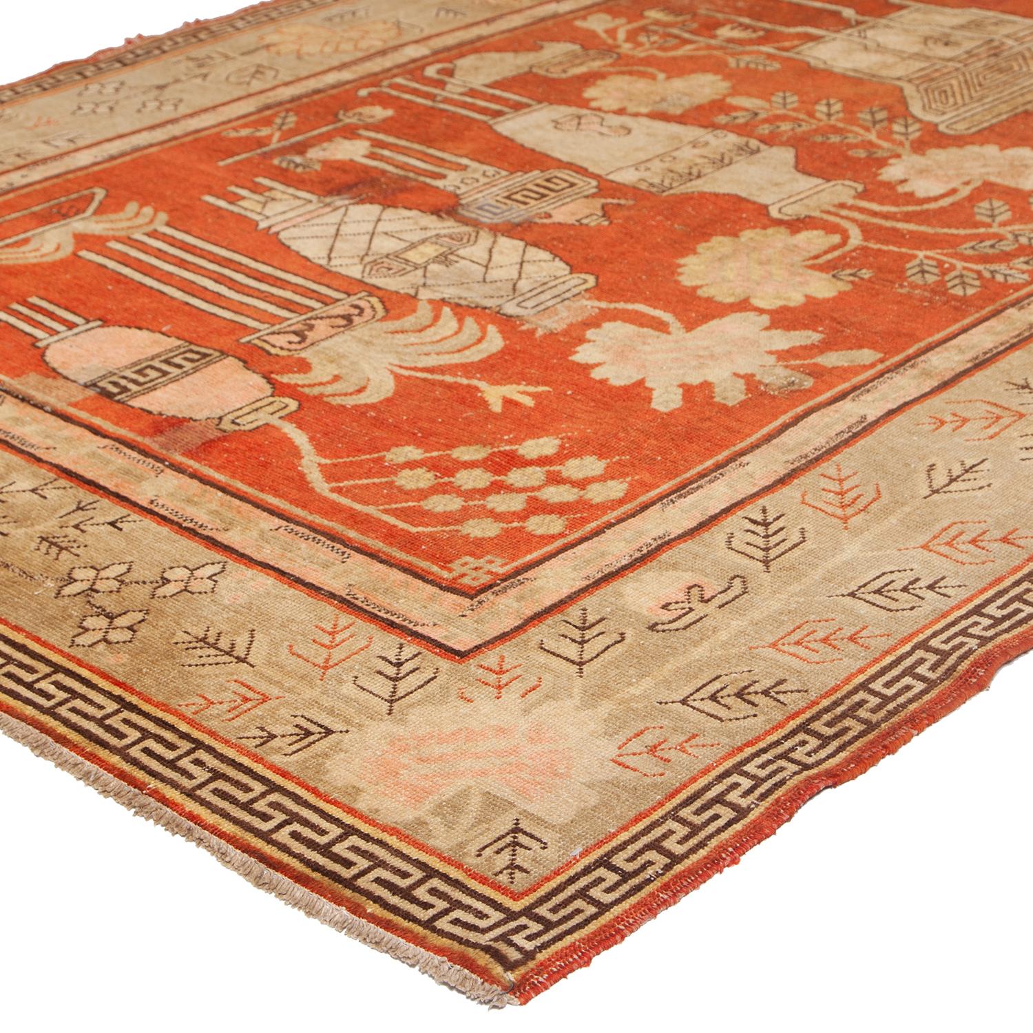 Khotan abc carpet Tapis Kohtan en laine traditionnelle vintage orange - 5'7