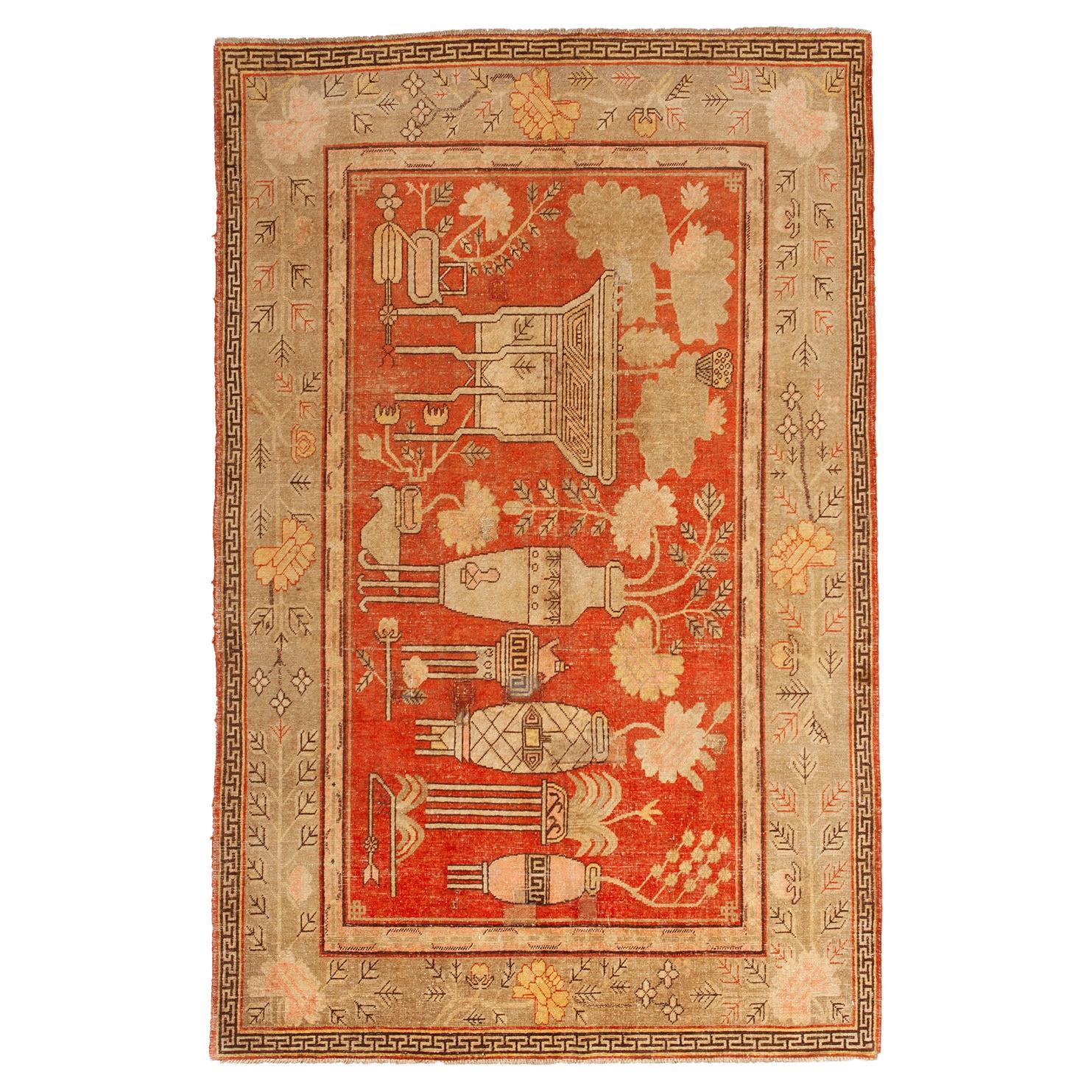 abc carpet Orange Vintage Traditional Wool Kohtan Rug - 5'7" x 8'8" For Sale