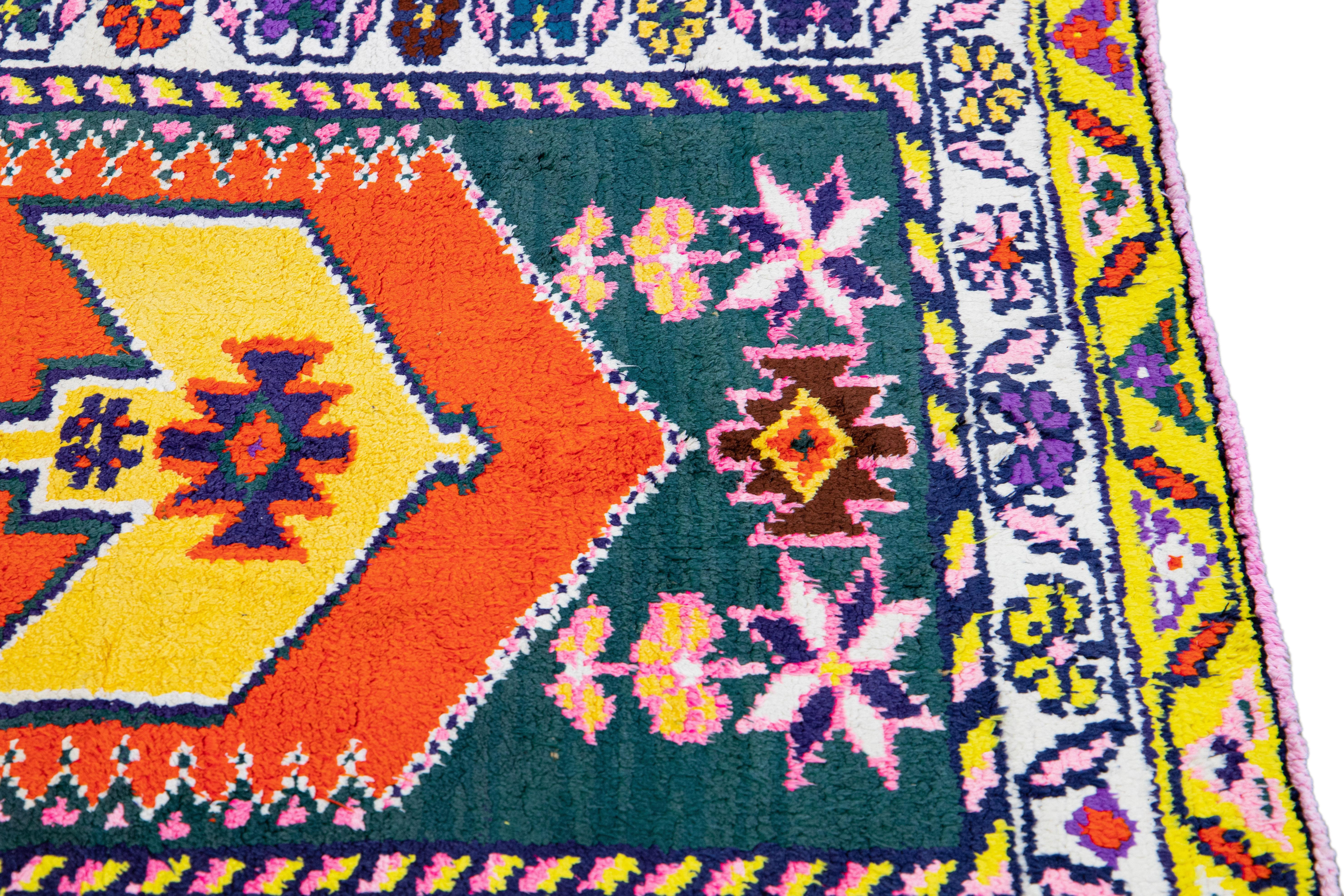 20th Century Orange Vintage Turkish Handmade Multicolor Tribal Designed Wool Runner For Sale