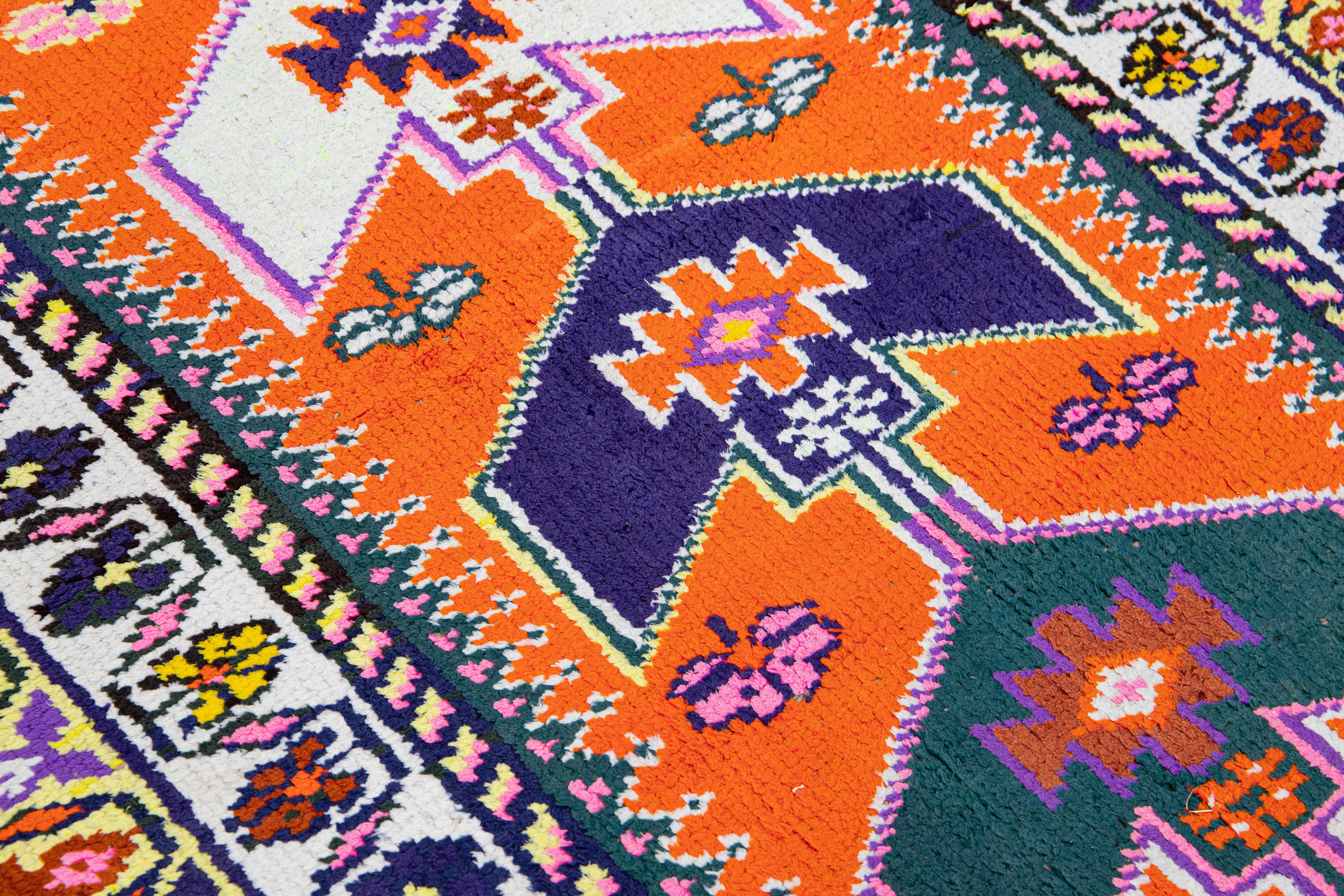 Orange Vintage Turkish Handmade Multicolor Tribal Designed Wool Runner For Sale 3