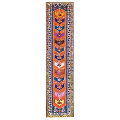 Runner in lana arancione vintage turco fatto a mano multicolore con disegno tribale