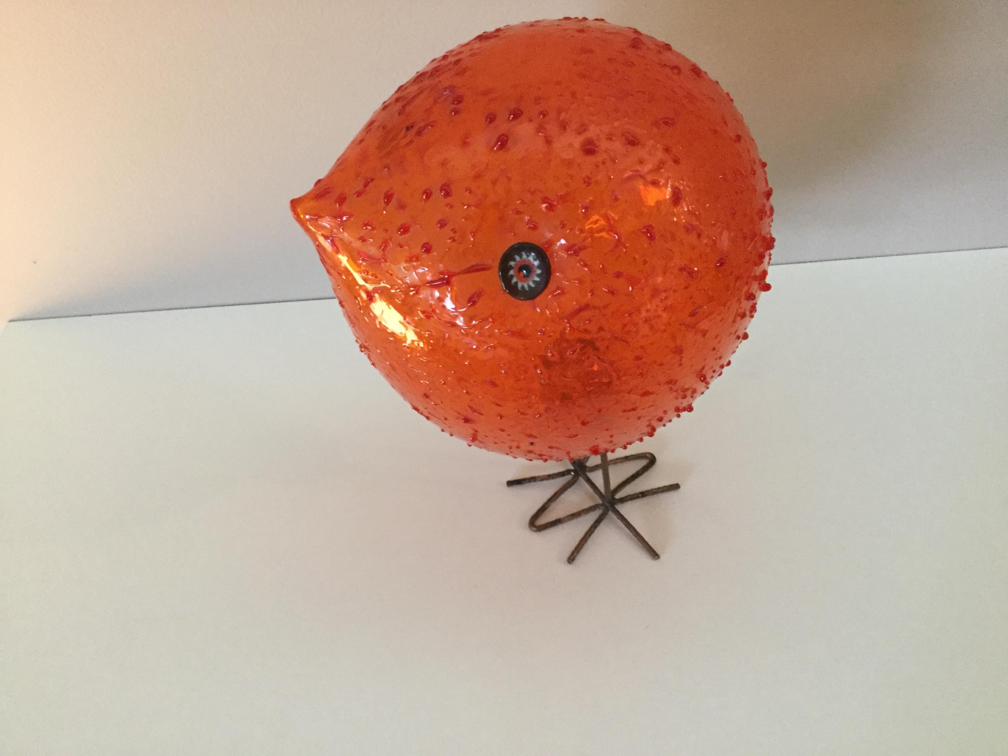 Mid-Century Modern Orange Vistosi Murano Pulcino Bird Sculpture for Vistosi