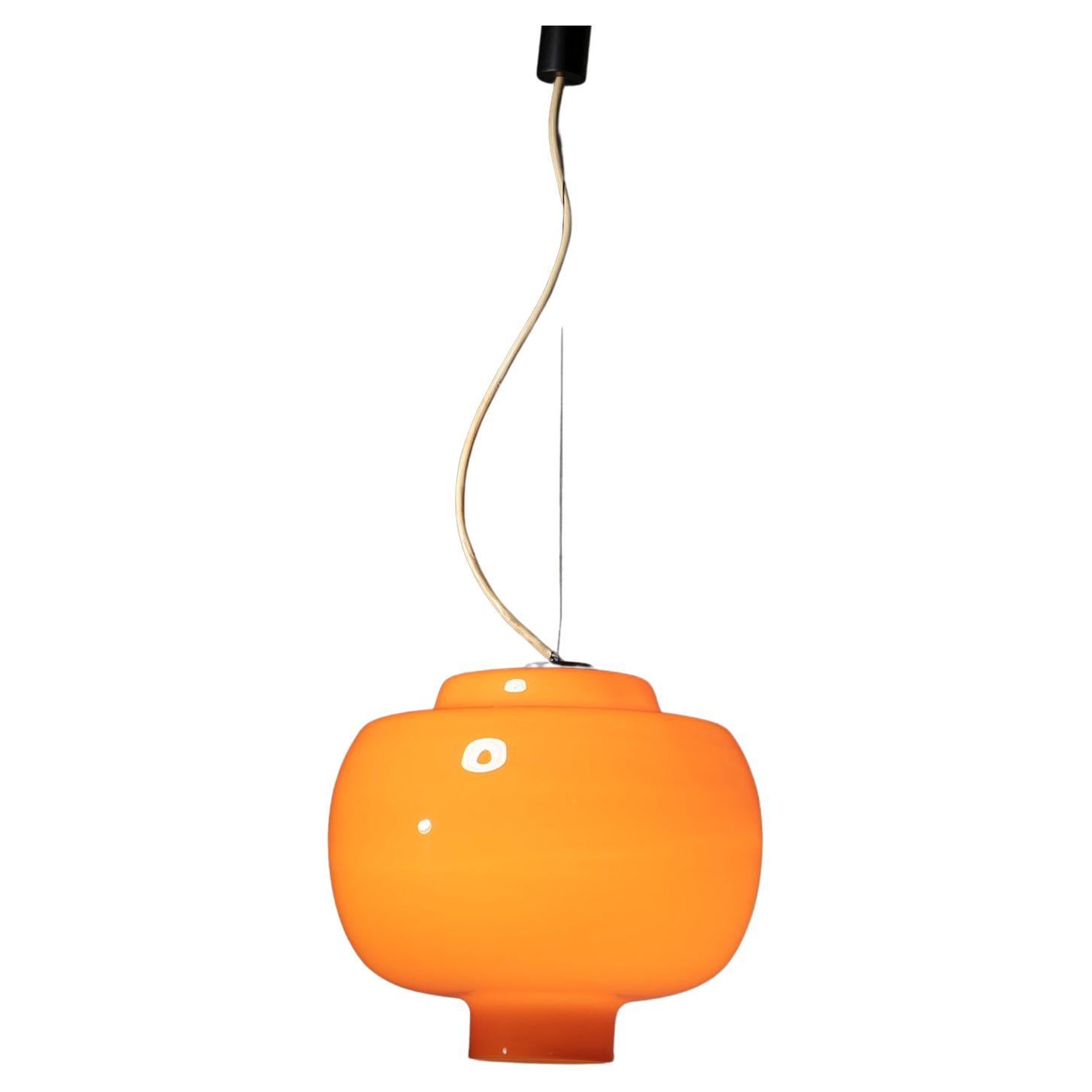 Grande lampe suspendue en verre de Murano orange de Vistosi, Italie, années 1960 en vente