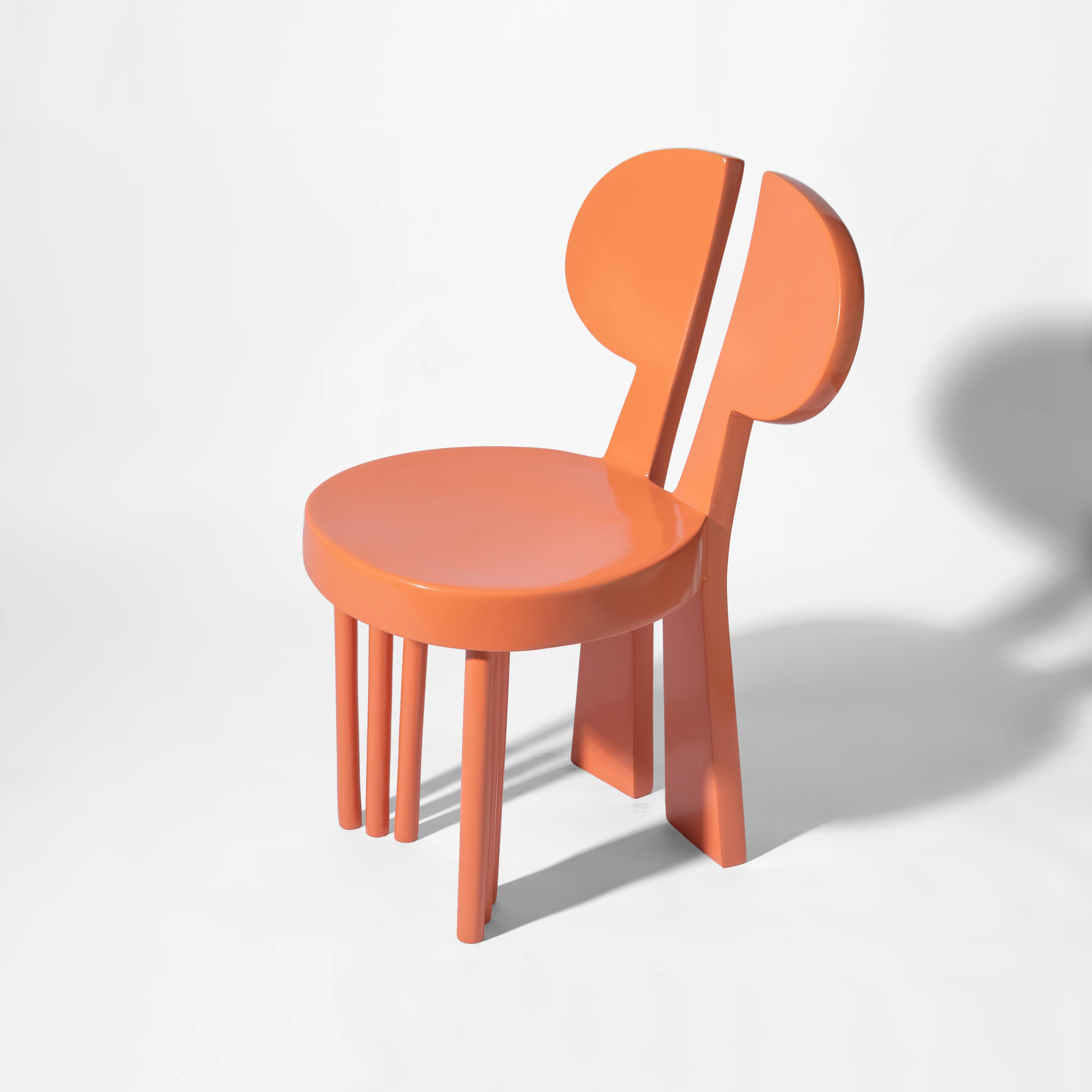 Orange weather-resistant fiberglass dining chair with bold design.

The Ibex chair draws its bold design from the majestic Nubian Ibex, these rare creatures symbolic of the resilient yet delightful natives. The brazen backrest curves are