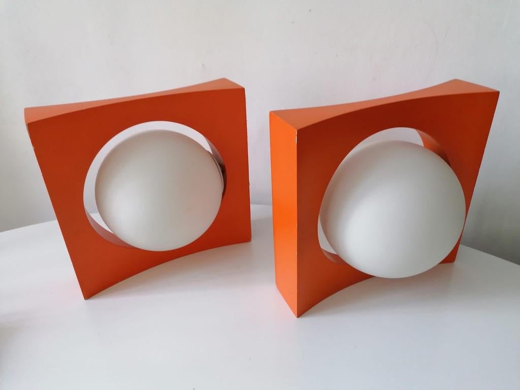 Orange-White 1970s Wall Lamp, Sconces For Sale 3