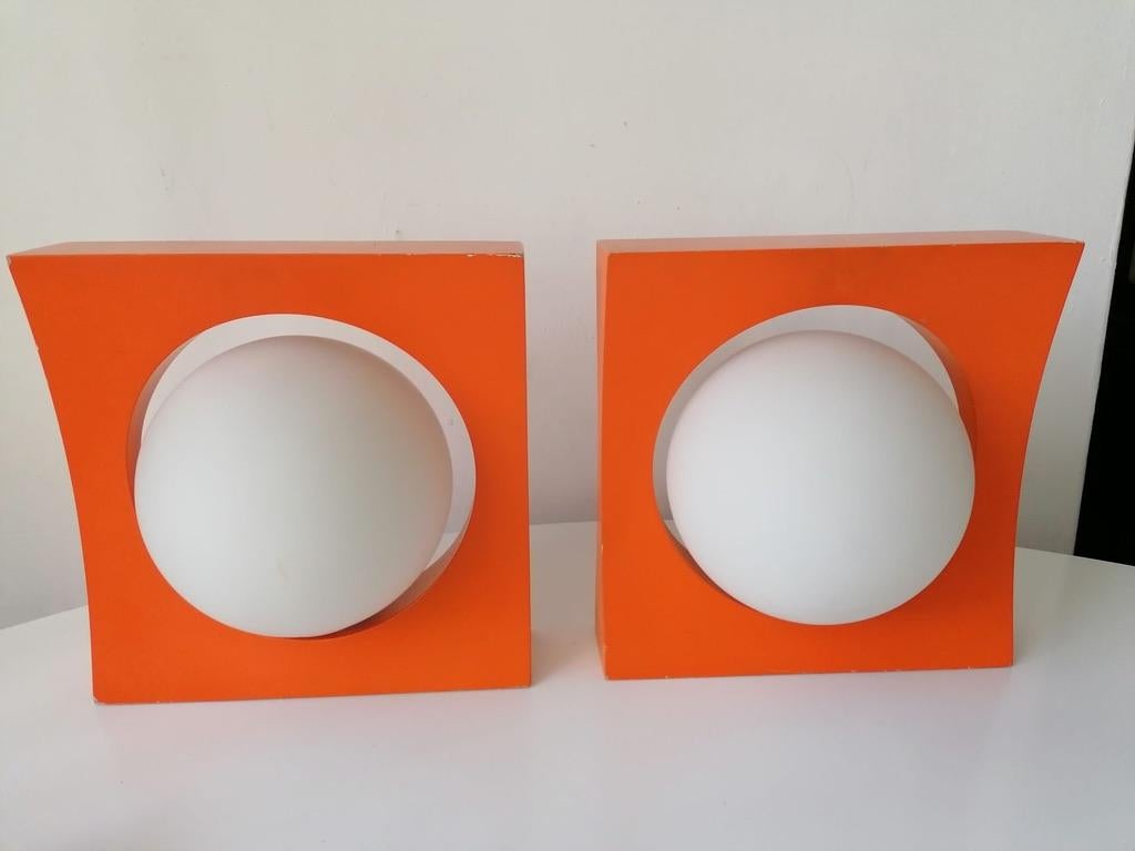Late 20th Century Orange-White 1970s Wall Lamp, Sconces For Sale
