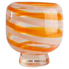 Orange, White, and Clear Art Glass Vase in Scandinavian Modern Style