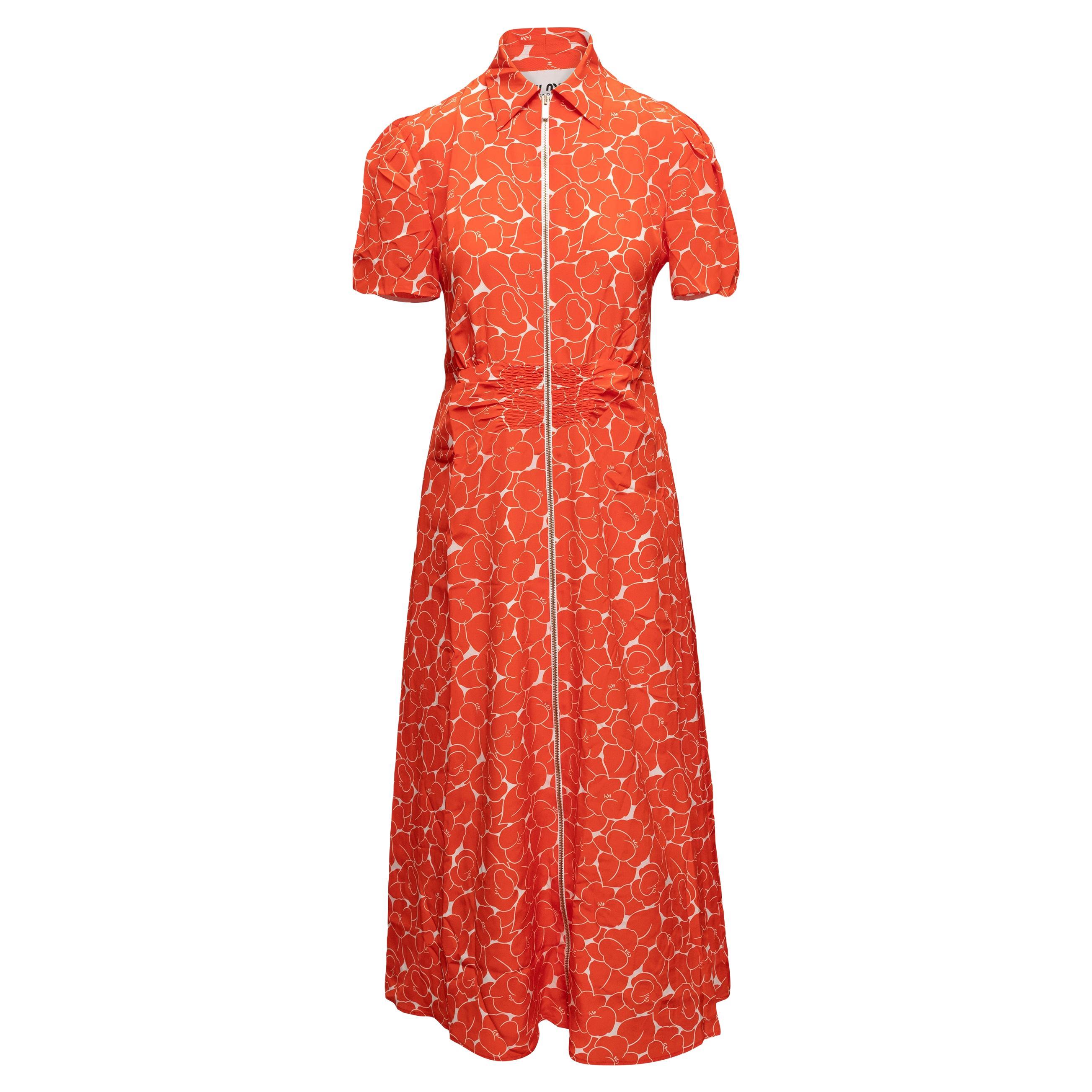 Orange & White Miu Miu Floral Print Maxi Dress Size US S en vente