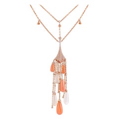 Orange & White Moonstone Necklace in 18 Karat Gold with Diamond