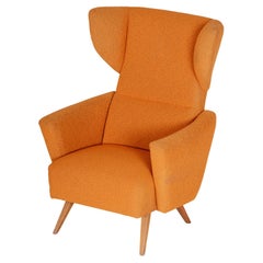 Orange Wingback Armchair, Original Condition, Made in 1950s Czechia