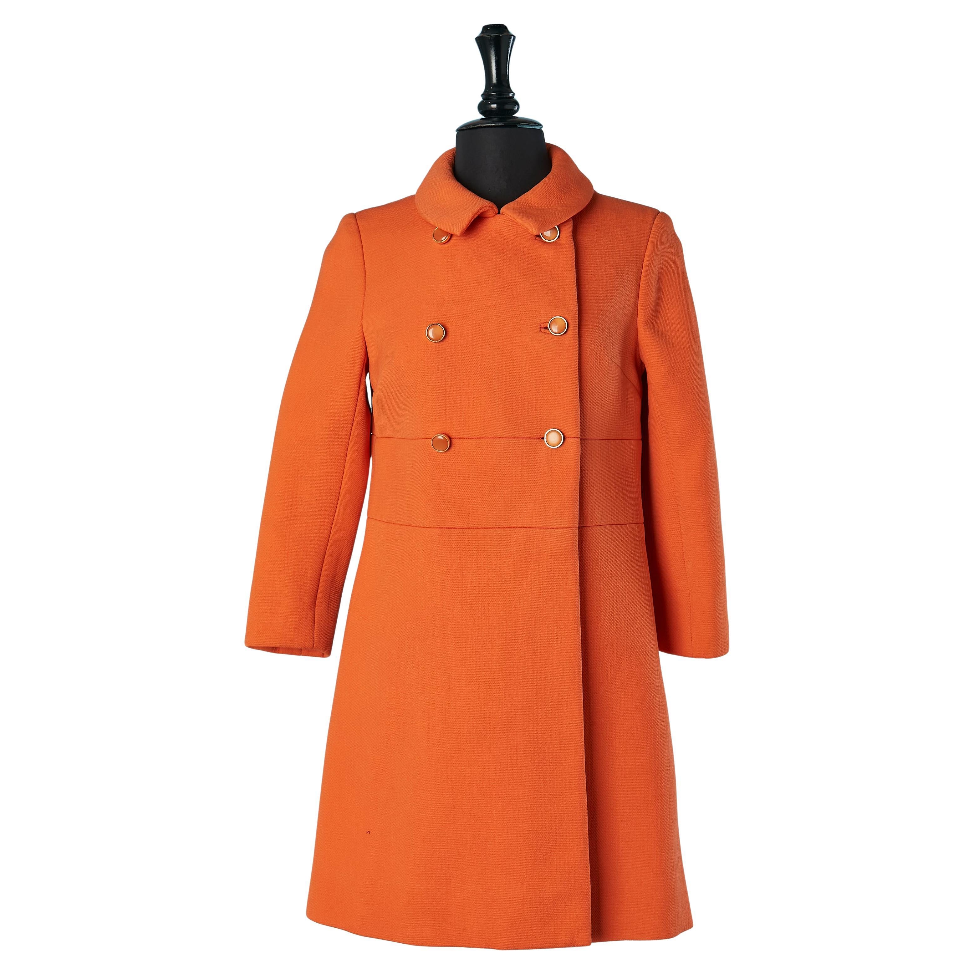 Manteau croisé en laine orange BRAIDI Circa 1960's