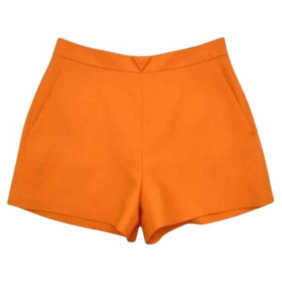 Orange Wool & Silk V Logo Shorts For Sale