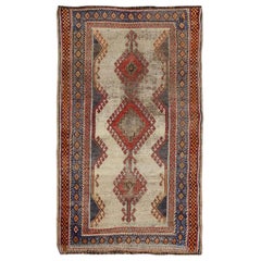 Orange Worn Down and Vintage Persian Shiraz Pure Wool Hand Knotted Oriental Rug