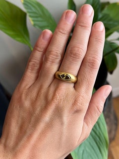 Orange Yellow Brown Marquise Diamond Gypsy Solitaire Ring in Yellow Gold