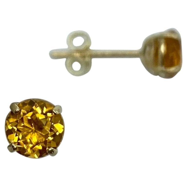 Orange Yellow Champagne Topaz Round Diamond Cut 1.15ct Yellow Gold Earring Studs For Sale