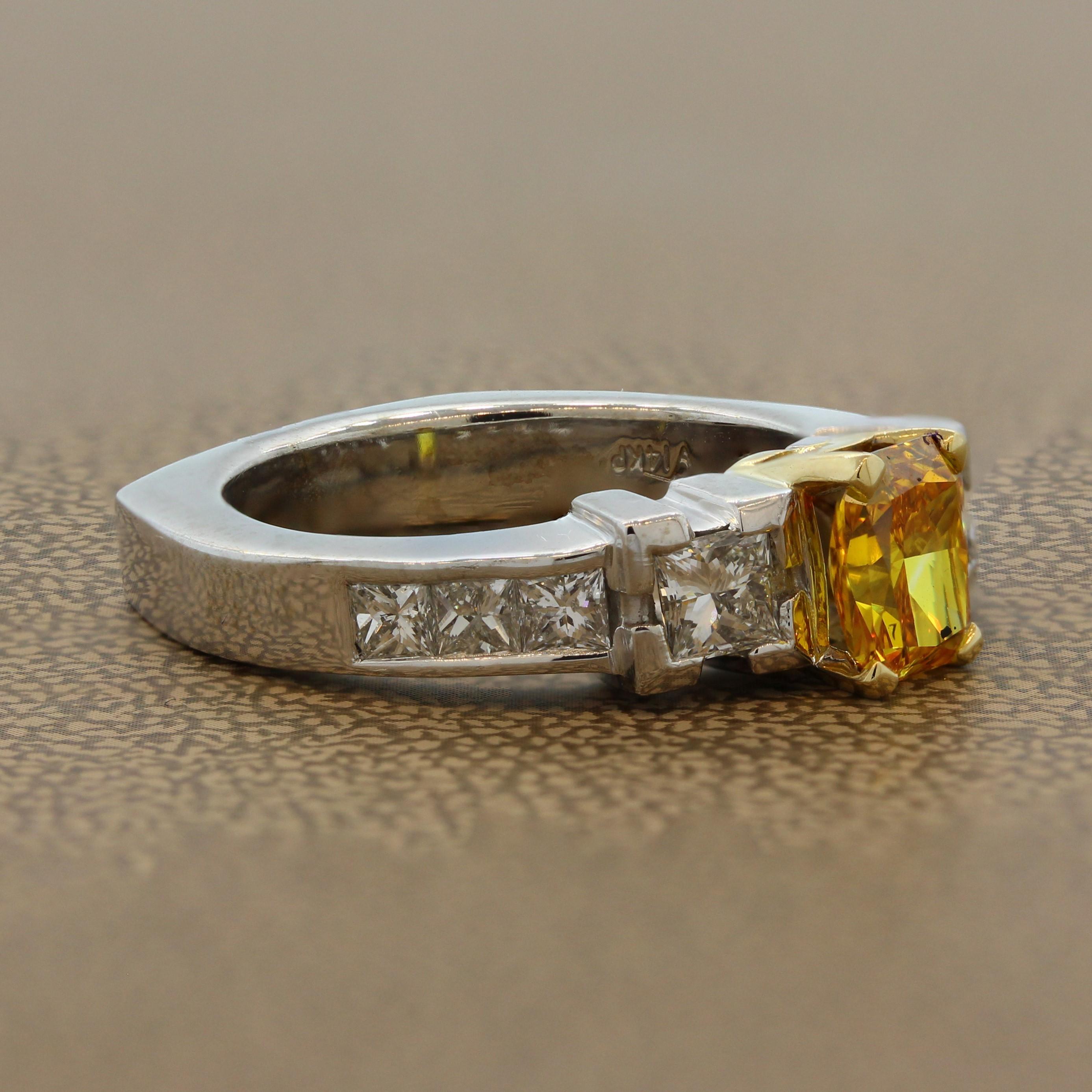 Orange-Yellow Diamond Gold Engagement Ring In New Condition For Sale In Beverly Hills, CA