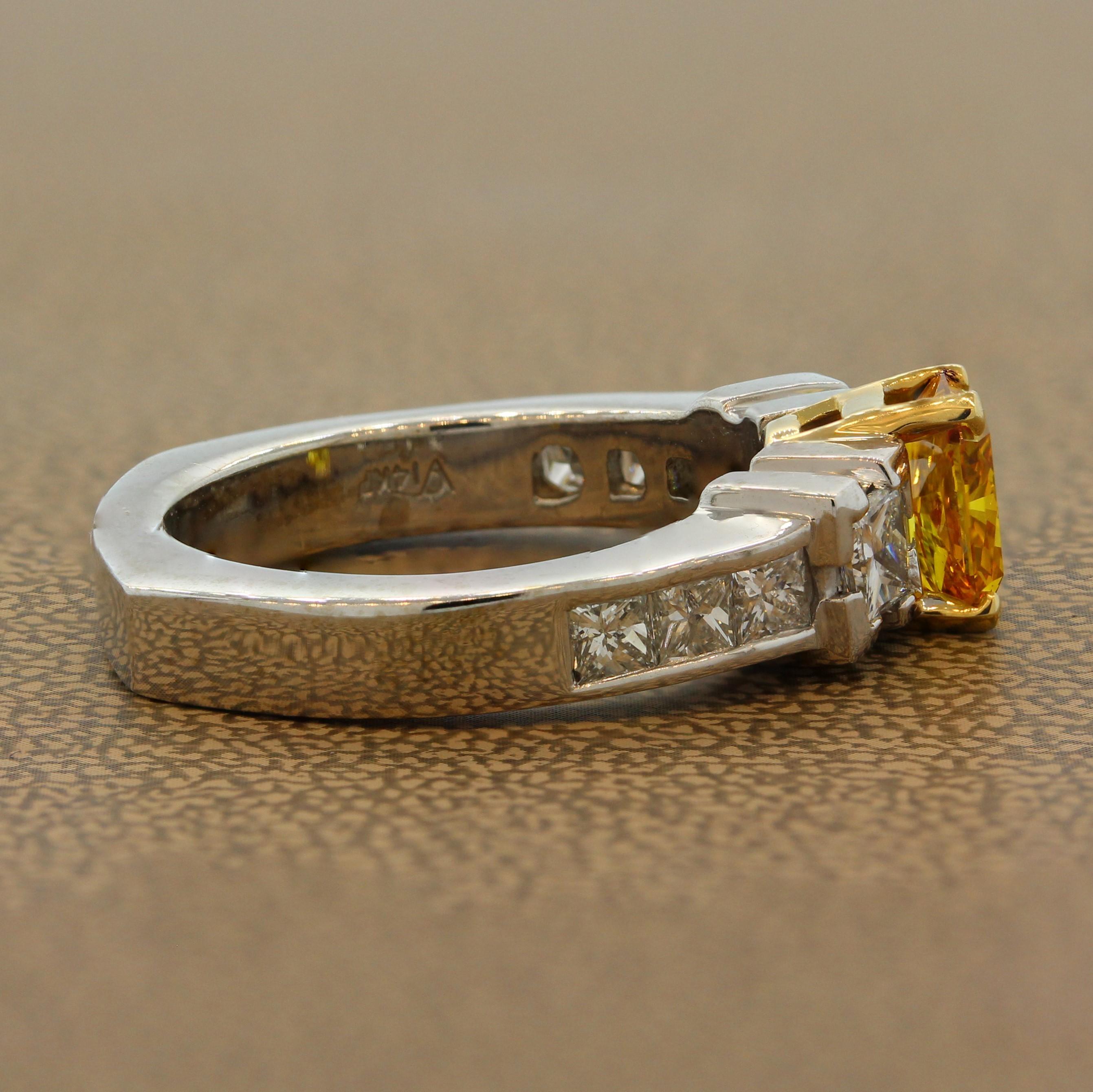 Women's Orange-Yellow Diamond Gold Engagement Ring For Sale