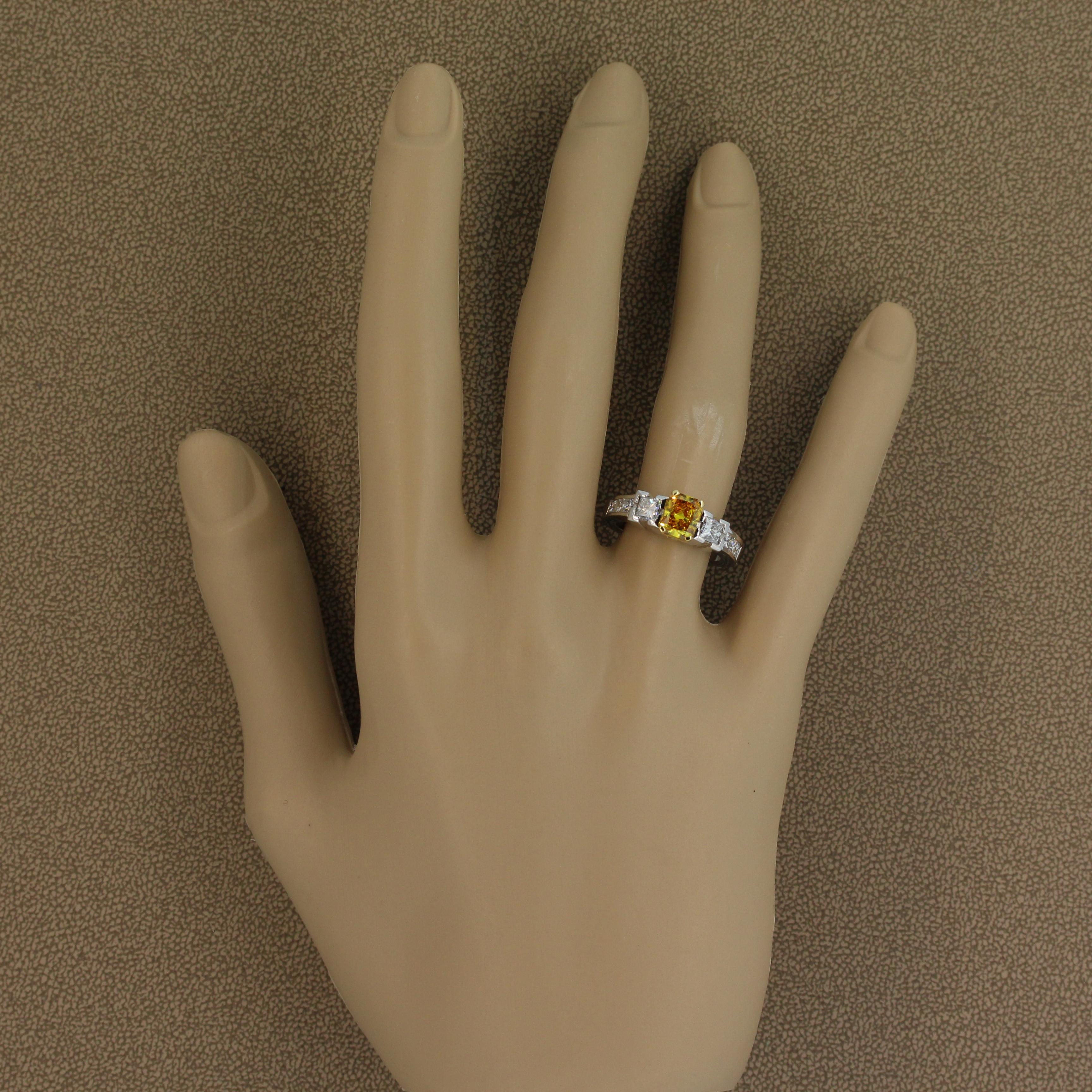 Orange-Yellow Diamond Gold Engagement Ring For Sale 2