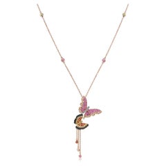Collier pendentif or rose orange jaune rose saphir diamants papillon doux