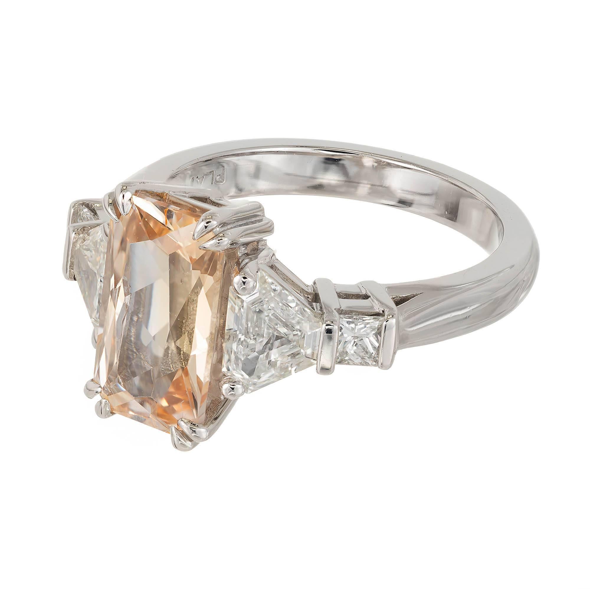 Round Cut Peter Suchy 3.31 Carat Orange Yellow Sapphire Diamond Platinum Engagement Ring For Sale
