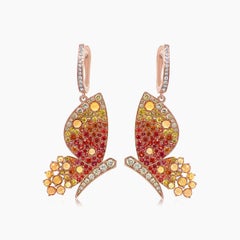 Orangefarbener gelber Saphir & Diamanten Schmetterling Süßer 18K Rose Gold Clip-Ohrringe