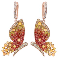 Orange Yellow Sapphire & Diamonds Butterfly Sweet 18K Rose Gold Clip Earrings